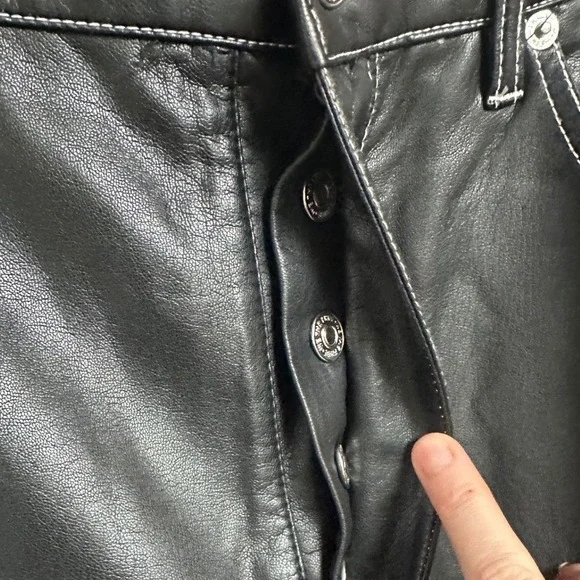 We The Free Free People Black Vegan Leather Contrast Stitch Pants High Rise 2 - Picture 4 of 5